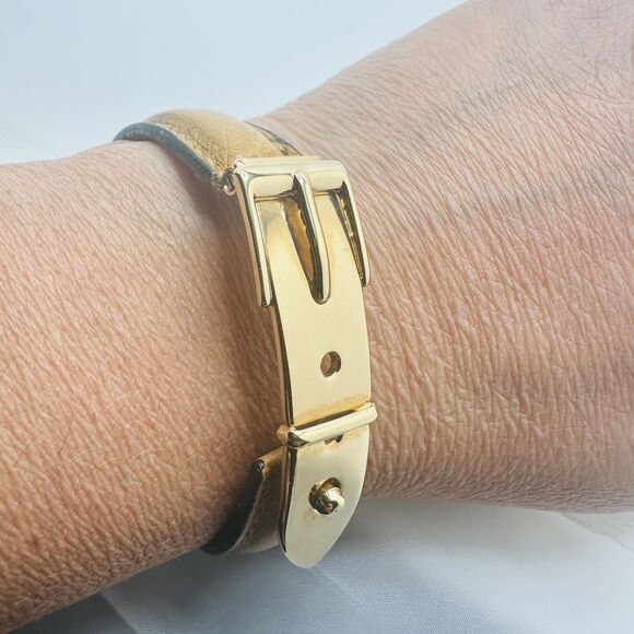 Gucci Brown Gold Belt Motif Leather Fashion Bracelet Jewelry Italian Designer - Picture 1 of 10